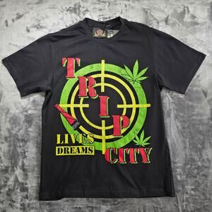 Trip City Rasta Graphic Black T-Shirt Marijuana Leaf Tee Medium